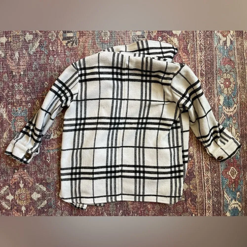 8-9 Primark Stylish Girls Plaid Button up Jacket - Black and White with pockets